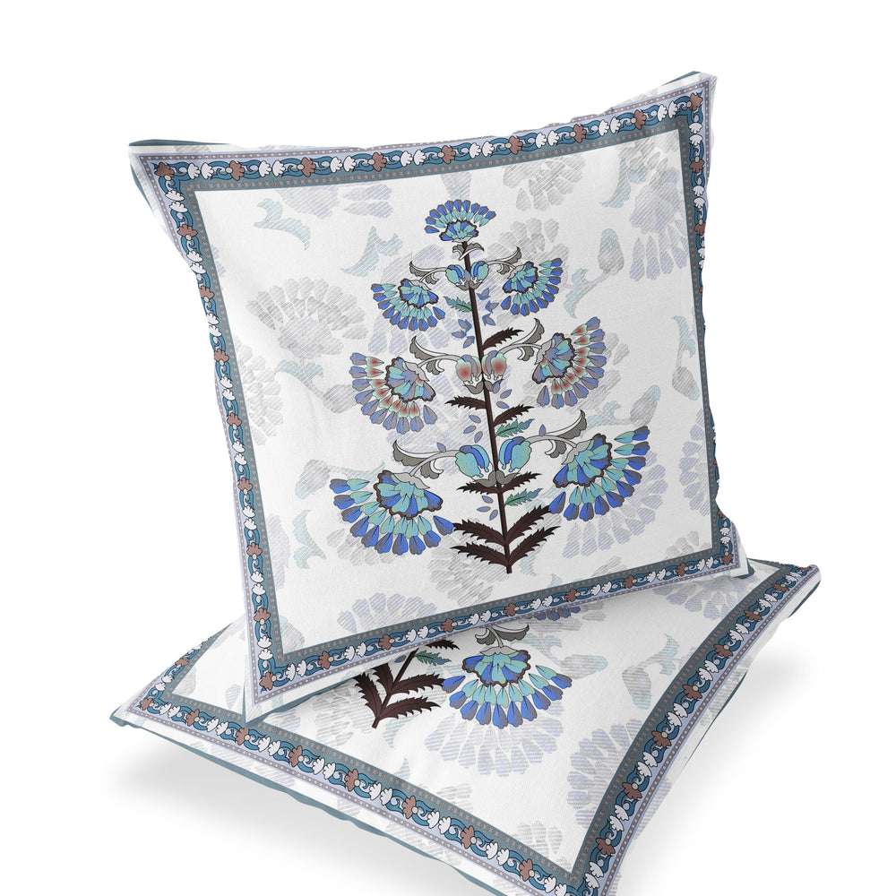 Homeroots Set Of Two 16" X 16" Blue And Off White Botanical Indoor Outdoor Throw Pillow  Polyester 535855