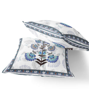 Homeroots Set Of Two 16" X 16" Blue And Off White Botanical Indoor Outdoor Throw Pillow  Polyester 535855