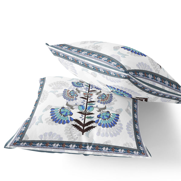 Homeroots Set Of Two 16" X 16" Blue And Off White Botanical Indoor Outdoor Throw Pillow  Polyester 535855