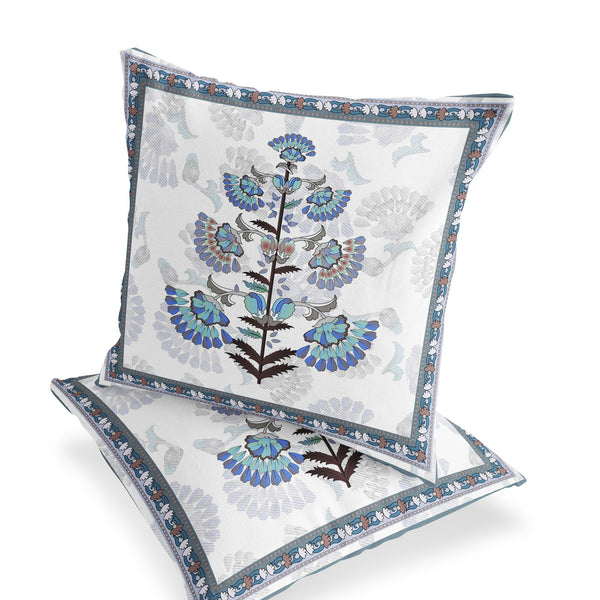Homeroots Set Of Two 16" X 16" Blue And Off White Botanical Indoor Outdoor Throw Pillow  Polyester 535855
