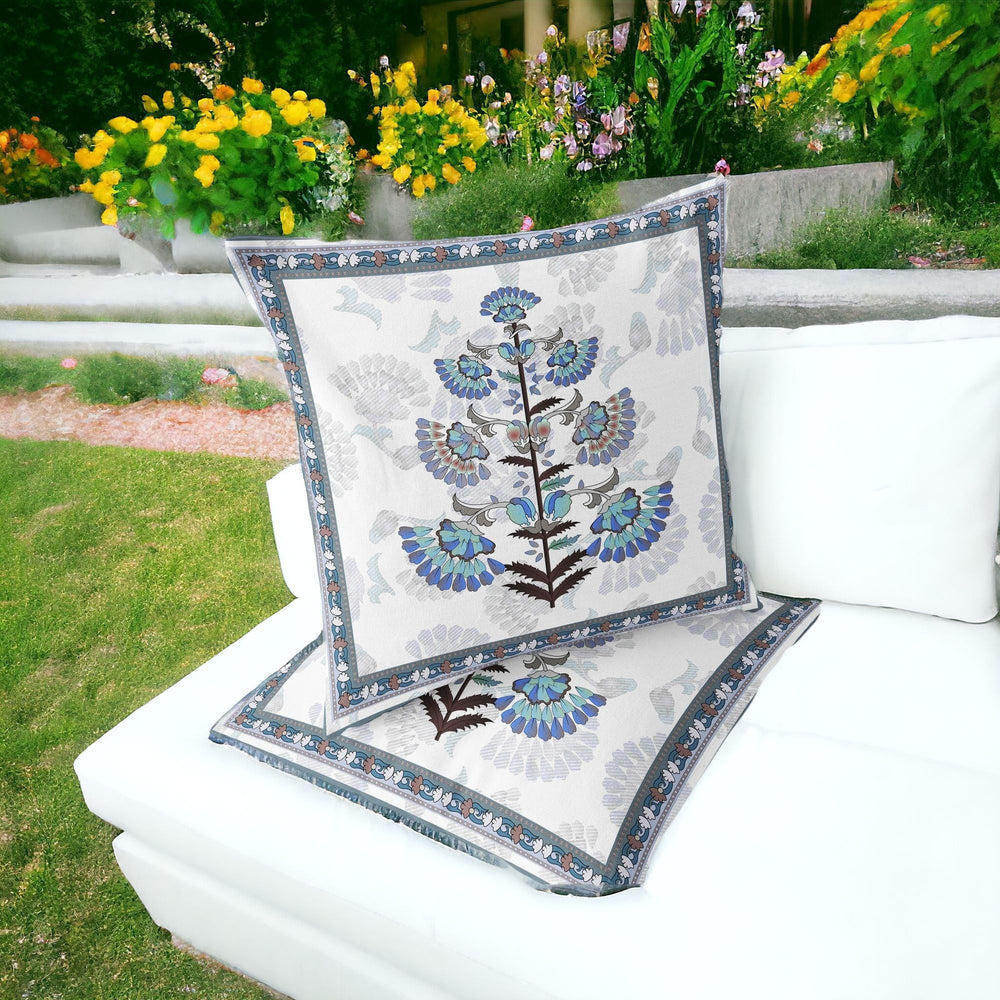 Homeroots Set Of Two 16" X 16" Blue And Off White Botanical Indoor Outdoor Throw Pillow  Polyester 535855