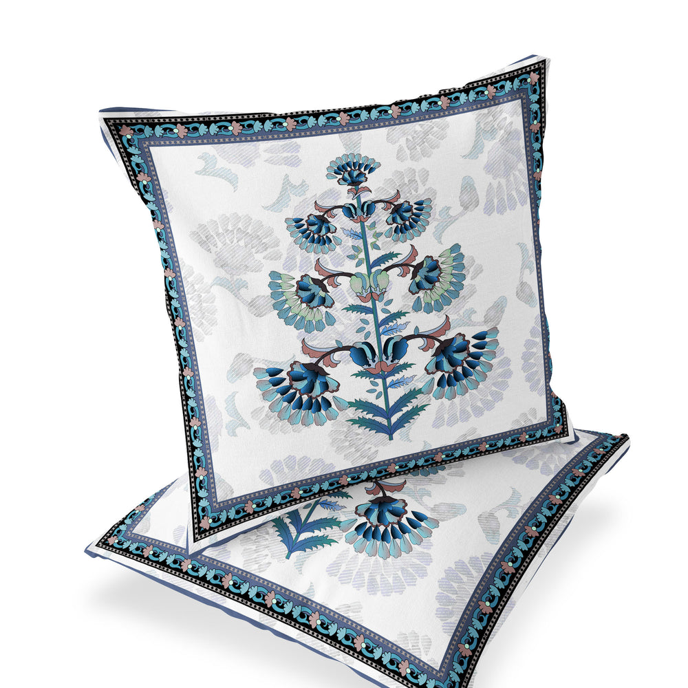 Homeroots Set Of Two 16" X 16" Blue And Off White Botanical Indoor Outdoor Throw Pillow  Polyester 535856