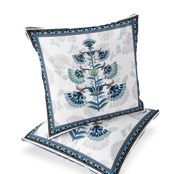 Homeroots Set Of Two 16" X 16" Blue And Off White Botanical Indoor Outdoor Throw Pillow  Polyester 535856
