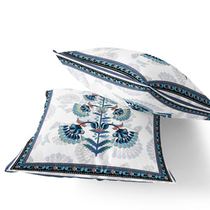 Homeroots Set Of Two 16" X 16" Blue And Off White Botanical Indoor Outdoor Throw Pillow  Polyester 535856