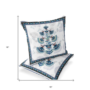 Homeroots Set Of Two 16" X 16" Blue And Off White Botanical Indoor Outdoor Throw Pillow  Polyester 535856