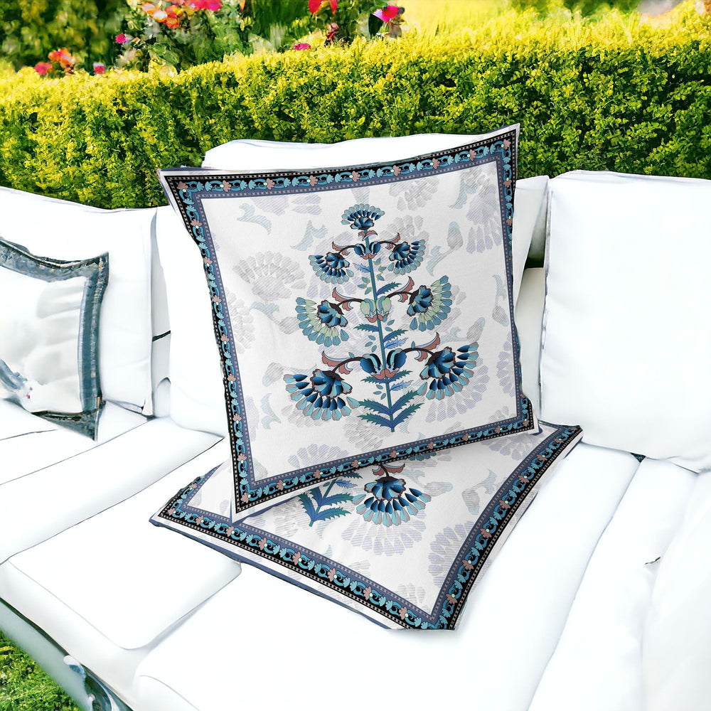 Homeroots Set Of Two 16" X 16" Blue And Off White Botanical Indoor Outdoor Throw Pillow  Polyester 535856
