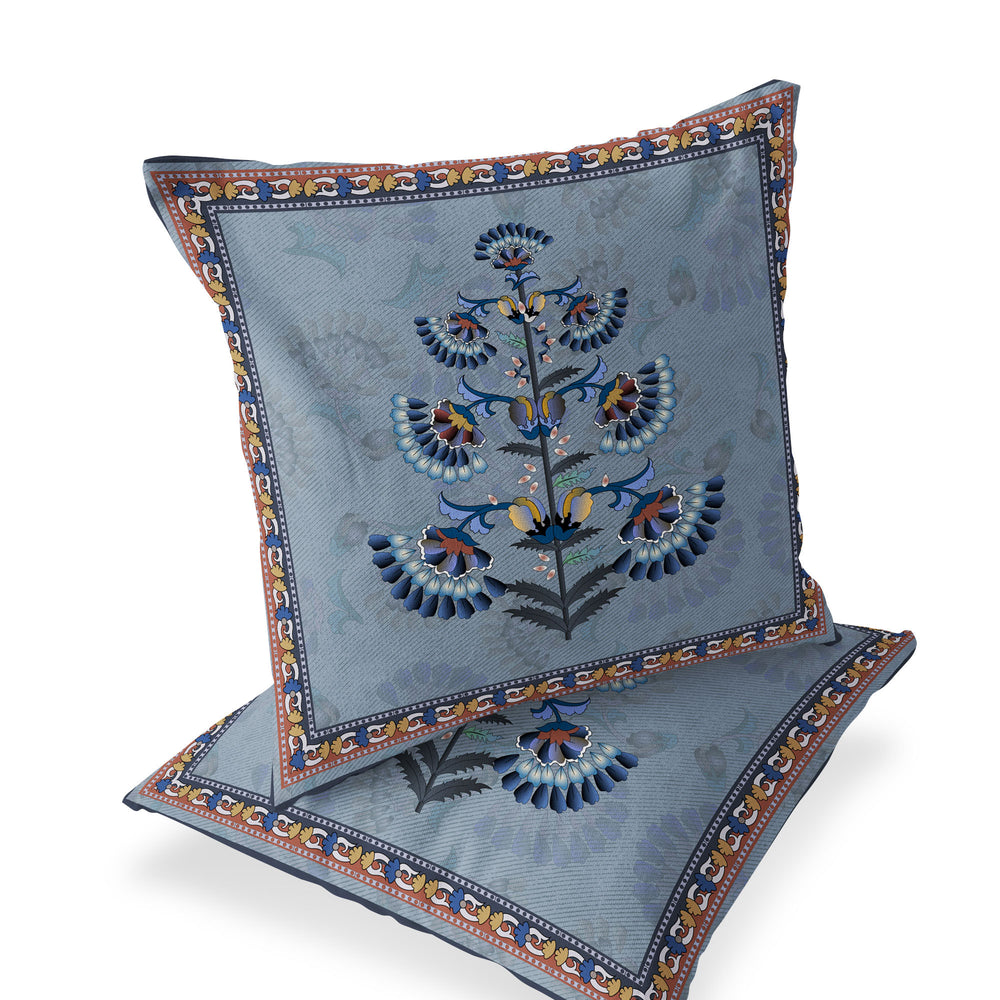 Homeroots Set Of Two 16" X 16" Blue And Gray Botanical Indoor Outdoor Throw Pillow  Polyester 535857