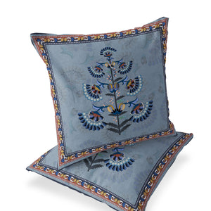 Homeroots Set Of Two 16" X 16" Blue And Gray Botanical Indoor Outdoor Throw Pillow  Polyester 535857