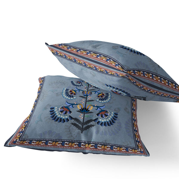 Homeroots Set Of Two 16" X 16" Blue And Gray Botanical Indoor Outdoor Throw Pillow  Polyester 535857