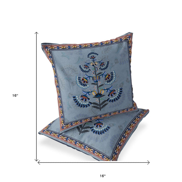 Homeroots Set Of Two 16" X 16" Blue And Gray Botanical Indoor Outdoor Throw Pillow  Polyester 535857