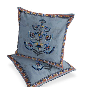 Homeroots Set Of Two 16" X 16" Blue And Gray Botanical Indoor Outdoor Throw Pillow  Polyester 535857