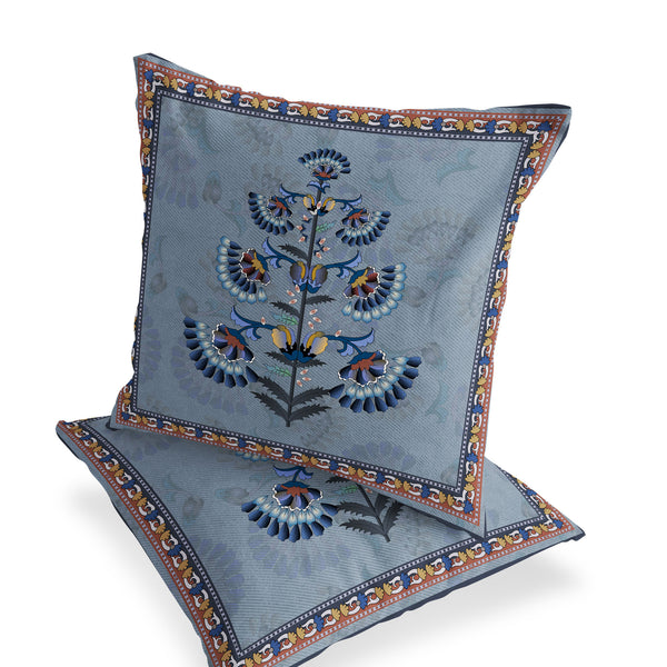 Homeroots Set Of Two 16" X 16" Blue And Gray Botanical Indoor Outdoor Throw Pillow  Polyester 535857