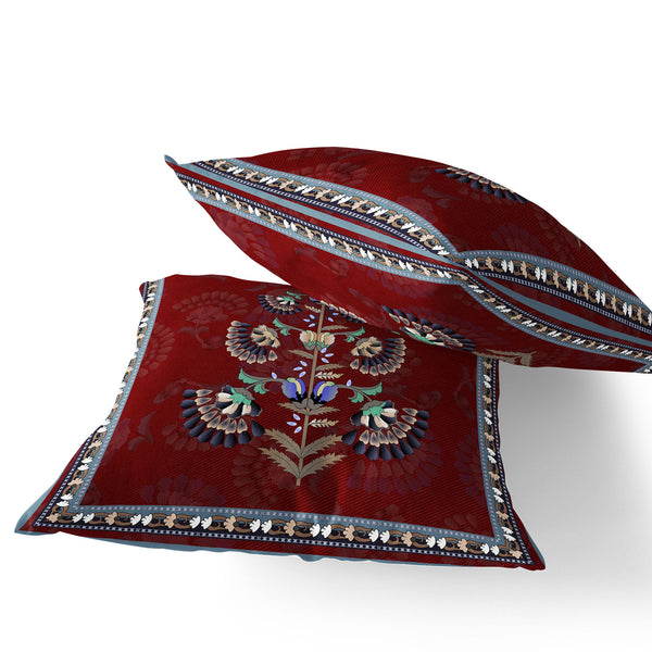 Homeroots Set Of Two 16" Green And Red Indoor Outdoor Throw Pillow  Polyester 535858