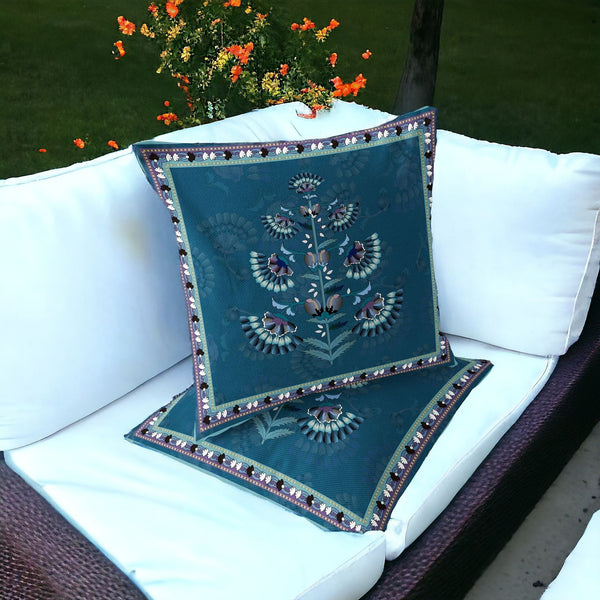 Homeroots Set Of Two 16" X 16" Green And Black Botanical Indoor Outdoor Throw Pillow  Polyester 535859