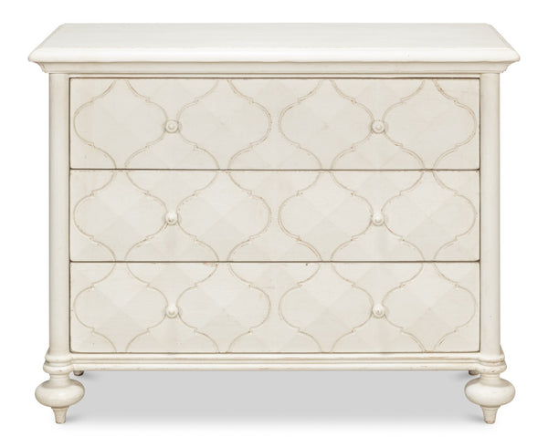 Sarreid Sommeil 3 Drawer Commode In Antique White - Elegant Pine Wood Storage Solution For Your Home White  53586-3