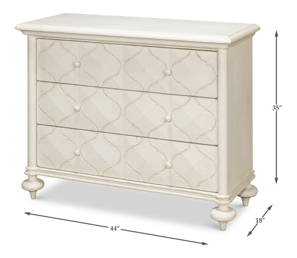 Sarreid Sommeil 3 Drawer Commode In Antique White - Elegant Pine Wood Storage Solution For Your Home White  53586-3