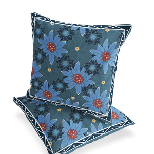 Homeroots Set Of Two 16" X 16" Blue And Yellow Botanical Indoor Outdoor Throw Pillow  Polyester 535860