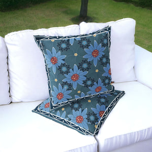 Homeroots Set Of Two 16" X 16" Blue And Yellow Botanical Indoor Outdoor Throw Pillow  Polyester 535860