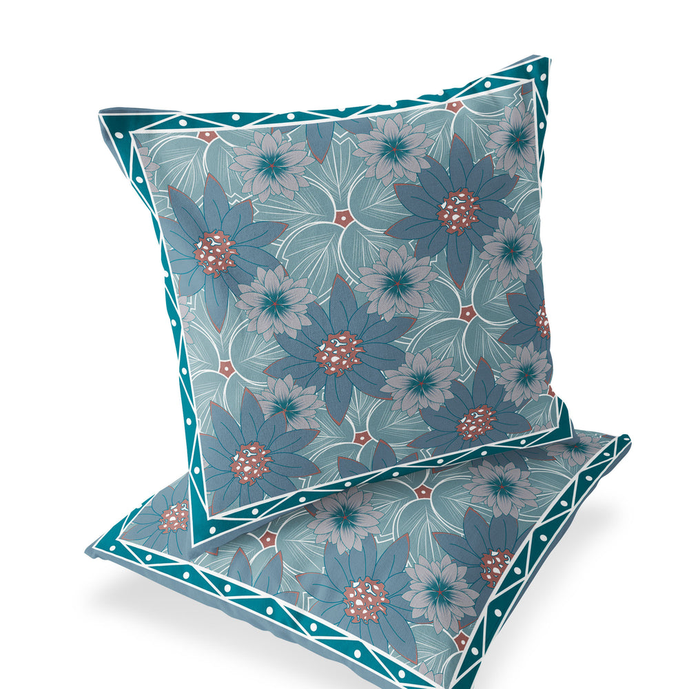 Homeroots Set Of Two 16" X 16" Blue And Green Botanical Indoor Outdoor Throw Pillow  Polyester 535861