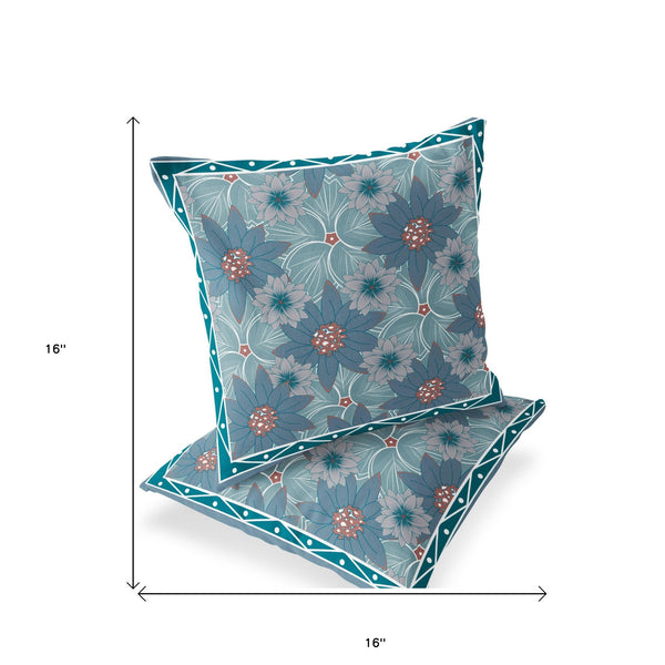 Homeroots Set Of Two 16" X 16" Blue And Green Botanical Indoor Outdoor Throw Pillow  Polyester 535861