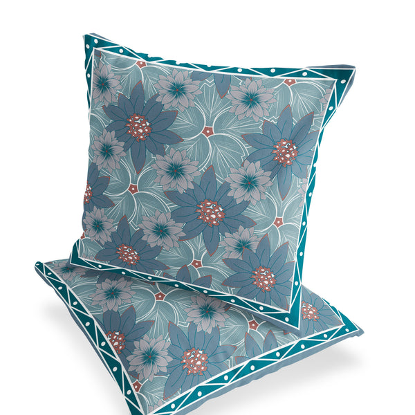 Homeroots Set Of Two 16" X 16" Blue And Green Botanical Indoor Outdoor Throw Pillow  Polyester 535861