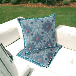 Homeroots Set Of Two 16" X 16" Blue And Green Botanical Indoor Outdoor Throw Pillow  Polyester 535861