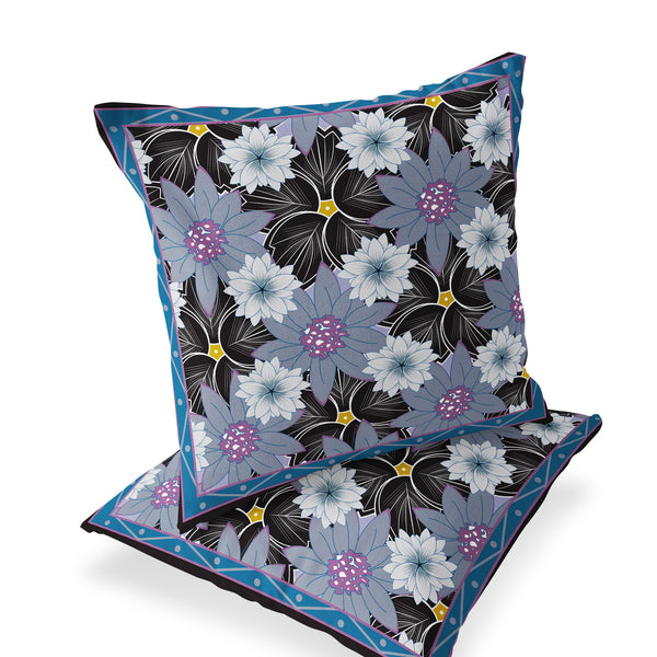 Homeroots Set Of Two 16" X 16" Gray And Black Botanical Indoor Outdoor Throw Pillow  Polyester 535862