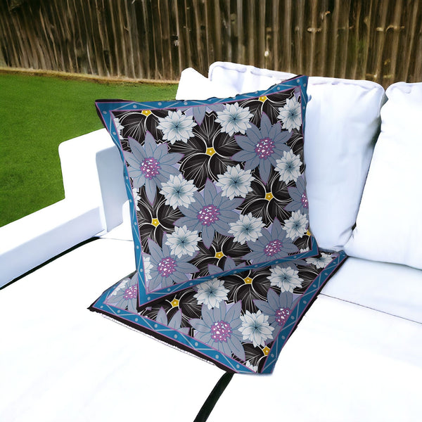 Homeroots Set Of Two 16" X 16" Gray And Black Botanical Indoor Outdoor Throw Pillow  Polyester 535862