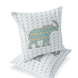 Homeroots Set Of Two 16" X 16" Blue And White Elephant Eclectic Indoor Outdoor Throw Pillow  Polyester 535863