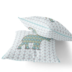 Homeroots Set Of Two 16" X 16" Blue And White Elephant Eclectic Indoor Outdoor Throw Pillow  Polyester 535863