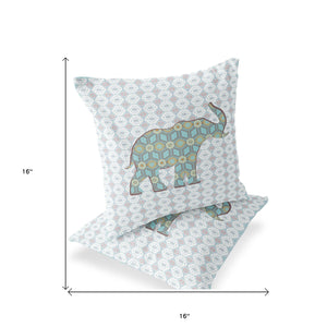 Homeroots Set Of Two 16" X 16" Blue And White Elephant Eclectic Indoor Outdoor Throw Pillow  Polyester 535863