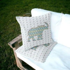 Homeroots Set Of Two 16" X 16" Blue And White Elephant Eclectic Indoor Outdoor Throw Pillow  Polyester 535863