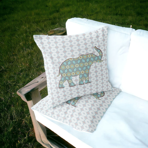 Homeroots Set Of Two 16" X 16" Blue And White Elephant Eclectic Indoor Outdoor Throw Pillow  Polyester 535863