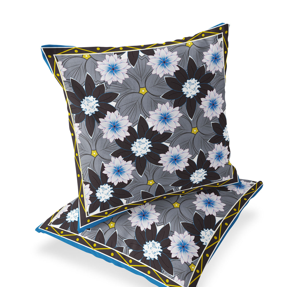 Homeroots Set Of Two 16" X 16" Blue And Gray Botanical Indoor Outdoor Throw Pillow  Polyester 535864