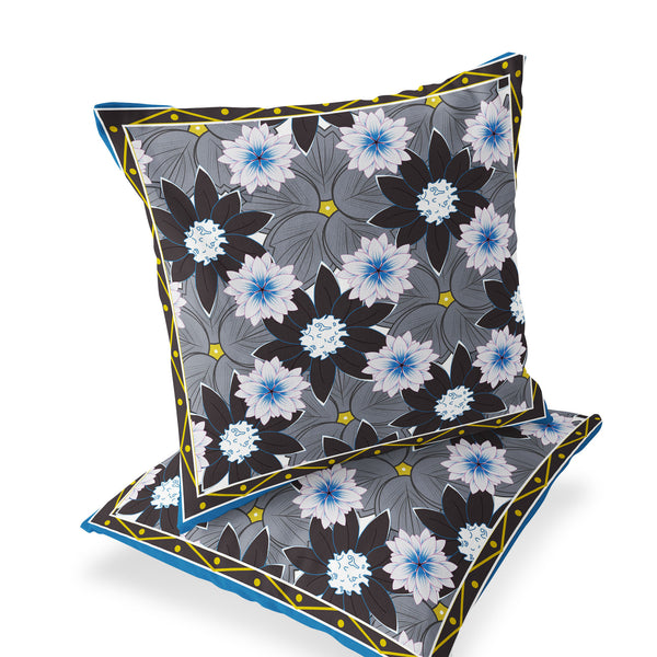 Homeroots Set Of Two 16" X 16" Blue And Gray Botanical Indoor Outdoor Throw Pillow  Polyester 535864