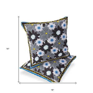 Homeroots Set Of Two 16" X 16" Blue And Gray Botanical Indoor Outdoor Throw Pillow  Polyester 535864