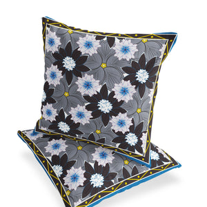 Homeroots Set Of Two 16" X 16" Blue And Gray Botanical Indoor Outdoor Throw Pillow  Polyester 535864