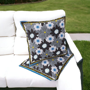 Homeroots Set Of Two 16" X 16" Blue And Gray Botanical Indoor Outdoor Throw Pillow  Polyester 535864