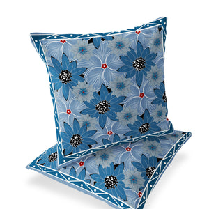 Homeroots Set Of Two 16" X 16" Blue And Gray Botanical Indoor Outdoor Throw Pillow  Polyester 535865