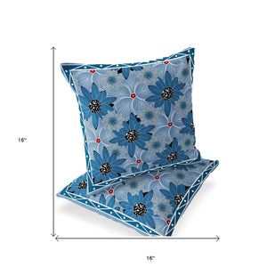 Homeroots Set Of Two 16" X 16" Blue And Gray Botanical Indoor Outdoor Throw Pillow  Polyester 535865