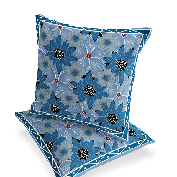Homeroots Set Of Two 16" X 16" Blue And Gray Botanical Indoor Outdoor Throw Pillow  Polyester 535865