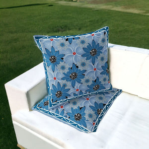 Homeroots Set Of Two 16" X 16" Blue And Gray Botanical Indoor Outdoor Throw Pillow  Polyester 535865