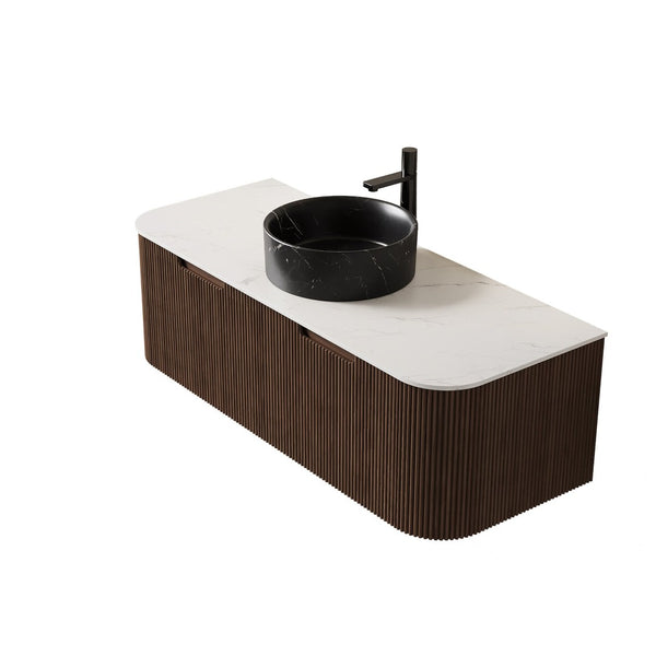 English Elm Dina Floating Bathroom Vanity with Crystal Glass Basin and Sintered Stone Top Black,Carrara White,Walnut W2615S00713