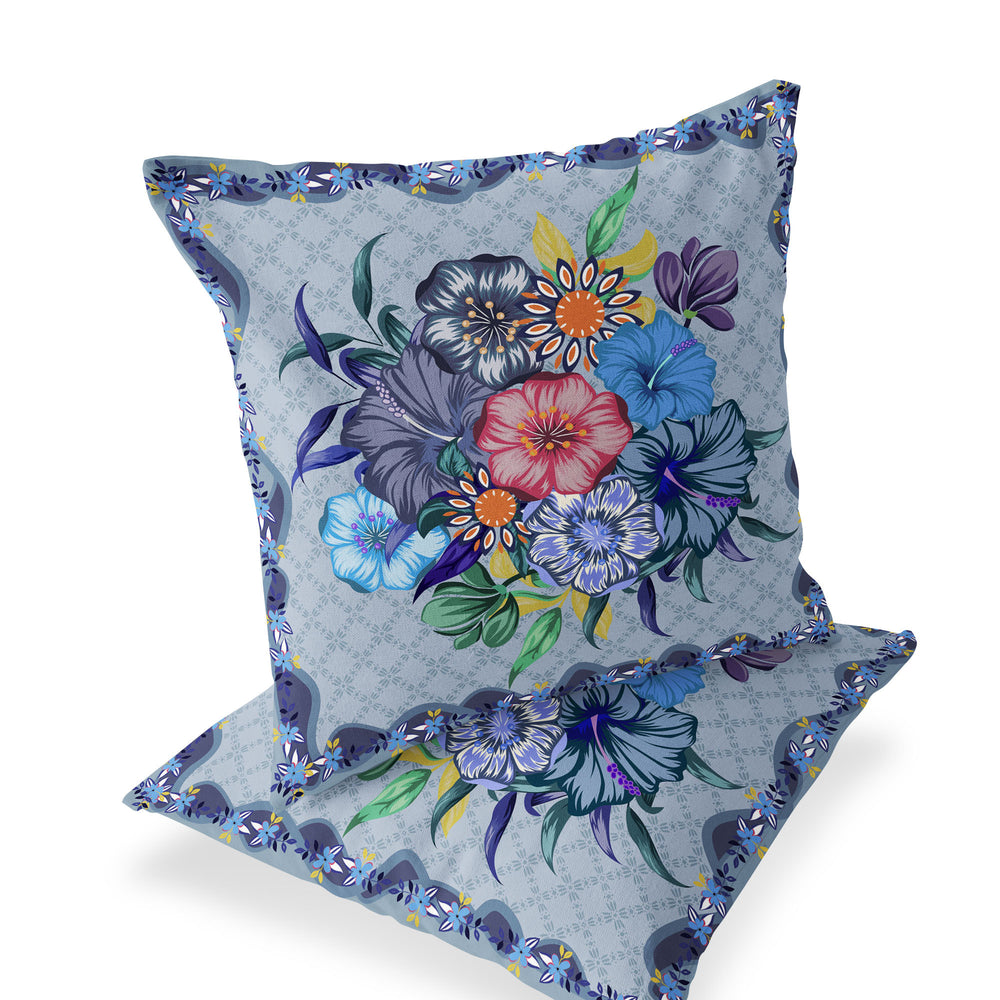 Homeroots Set Of Two 16" X 16" Blue And Gray Botanical Indoor Outdoor Throw Pillow  Polyester 535866