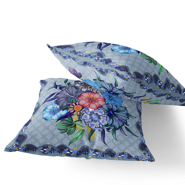 Homeroots Set Of Two 16" X 16" Blue And Gray Botanical Indoor Outdoor Throw Pillow  Polyester 535866