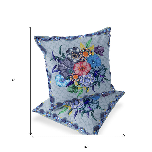 Homeroots Set Of Two 16" X 16" Blue And Gray Botanical Indoor Outdoor Throw Pillow  Polyester 535866