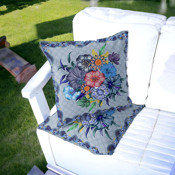 Homeroots Set Of Two 16" X 16" Blue And Gray Botanical Indoor Outdoor Throw Pillow  Polyester 535866