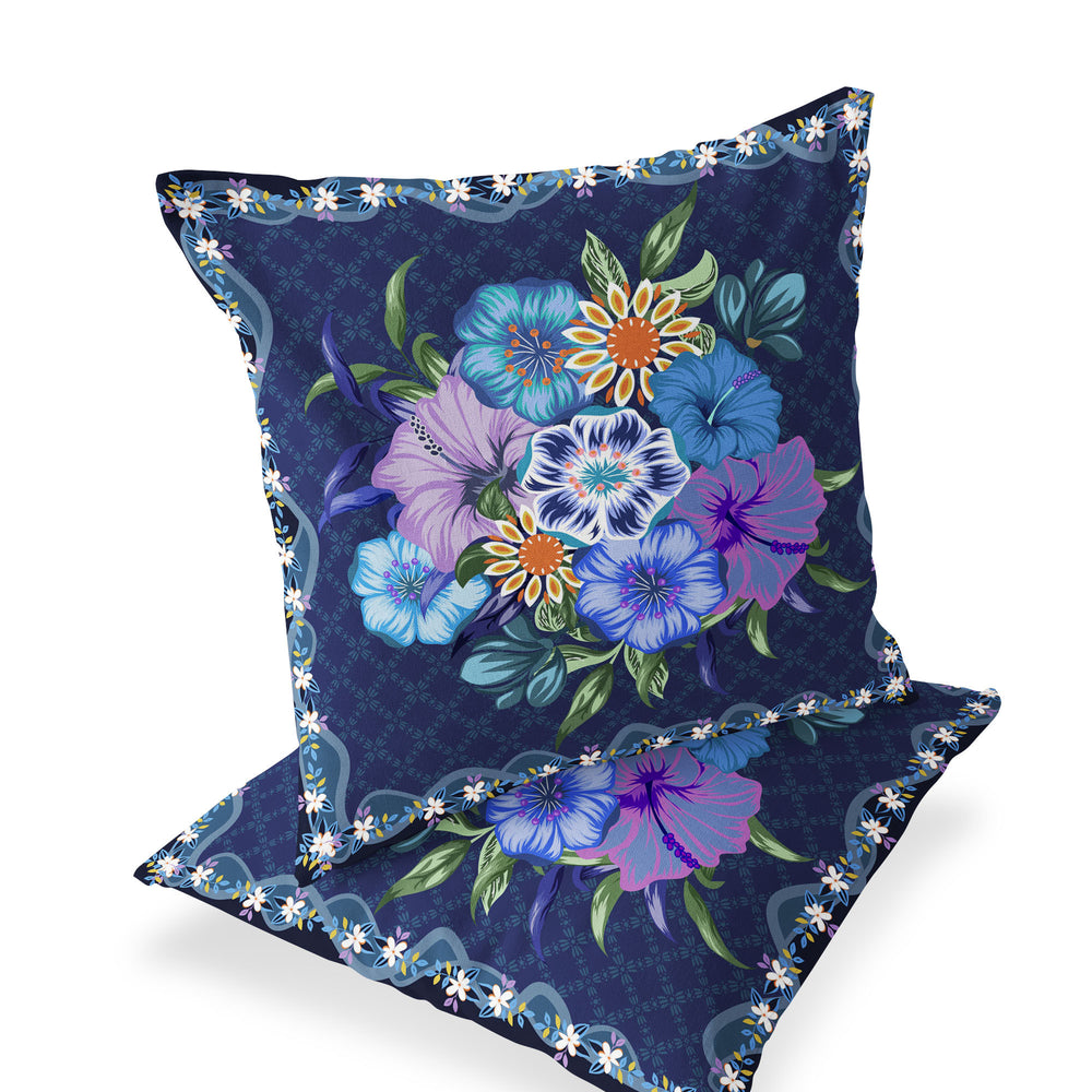 Homeroots Set Of Two 16" X 16" Blue And Yellow Botanical Indoor Outdoor Throw Pillow  Polyester 535867
