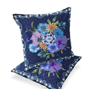 Homeroots Set Of Two 16" X 16" Blue And Yellow Botanical Indoor Outdoor Throw Pillow  Polyester 535867