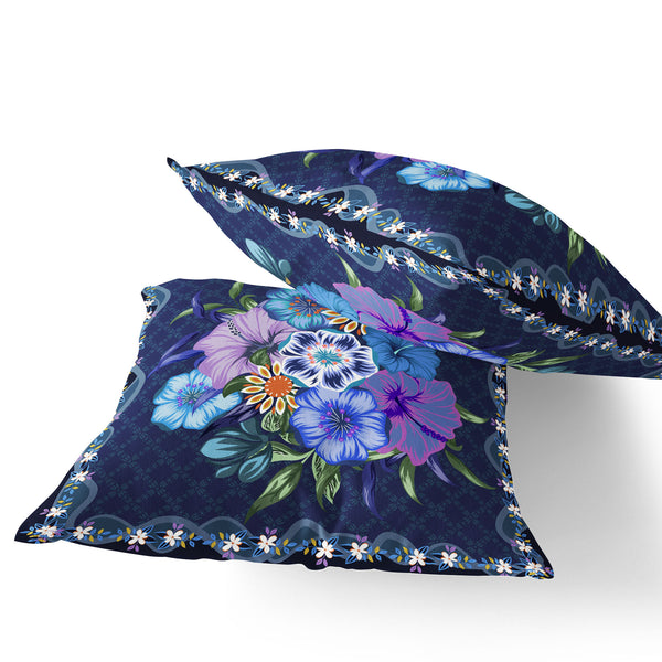 Homeroots Set Of Two 16" X 16" Blue And Yellow Botanical Indoor Outdoor Throw Pillow  Polyester 535867